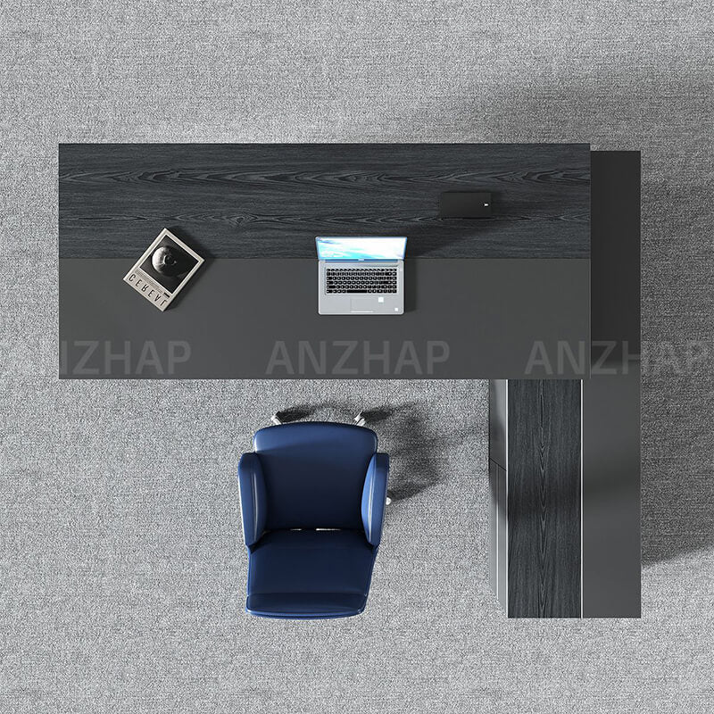 Black Executive Desk with L-Shaped Return and Storage - ANZHAP LBZ-2189 Detailed picture 2