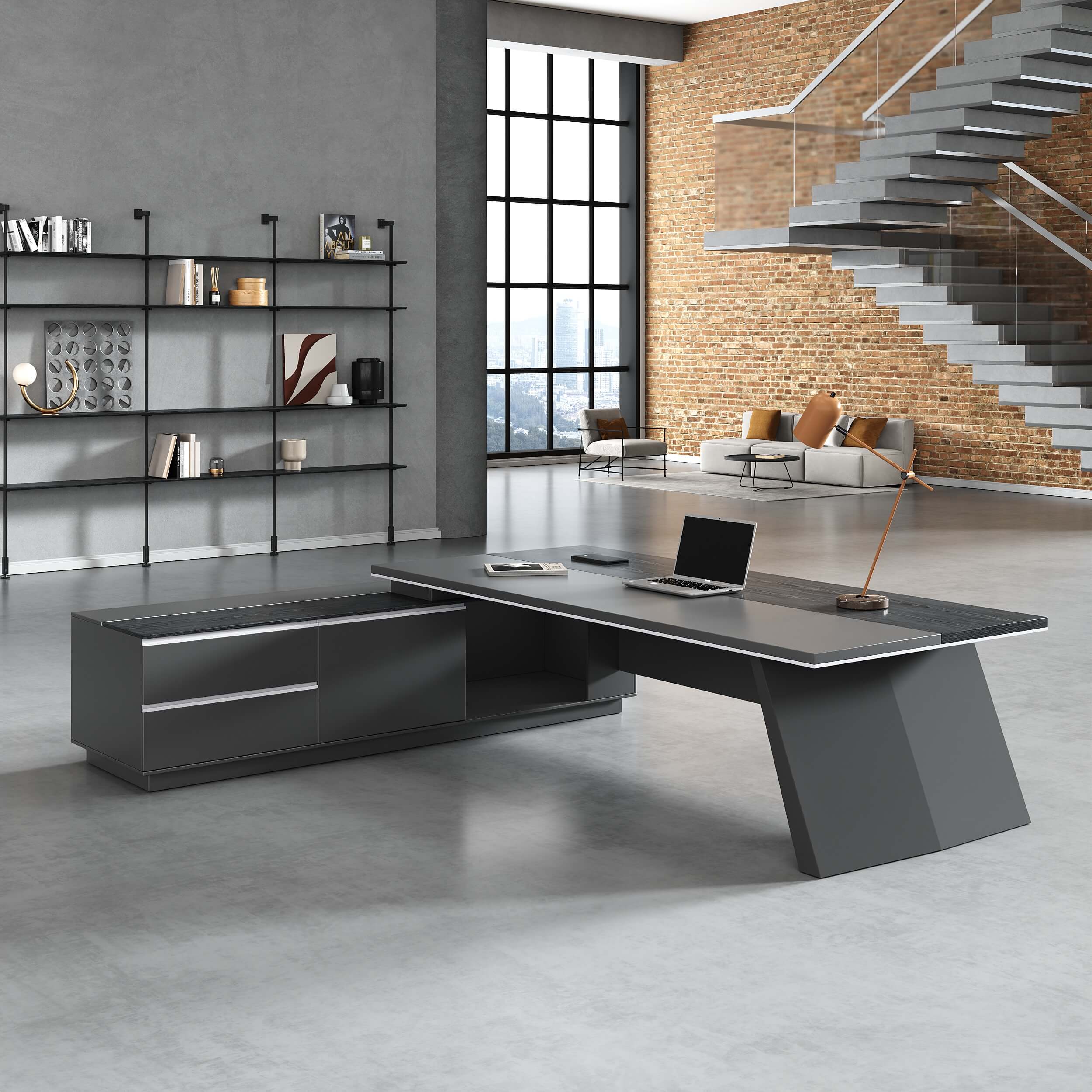 Black Executive Desk with L-Shaped Return and Storage - ANZHAP LBZ-2189 Main picture 1