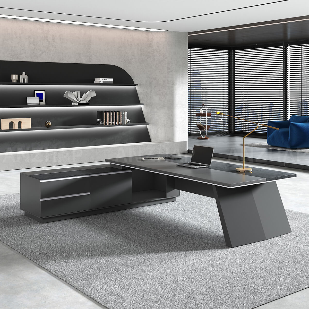 Black Executive Desk with L-Shaped Return and Storage - ANZHAP LBZ-2189 Main picture 6