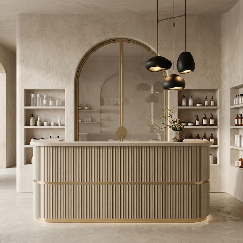 Curved Fluted Welcome Desk for Modern Shops Affordable Luxury Look ANZHAP-JDT-7190-mainpictures 1