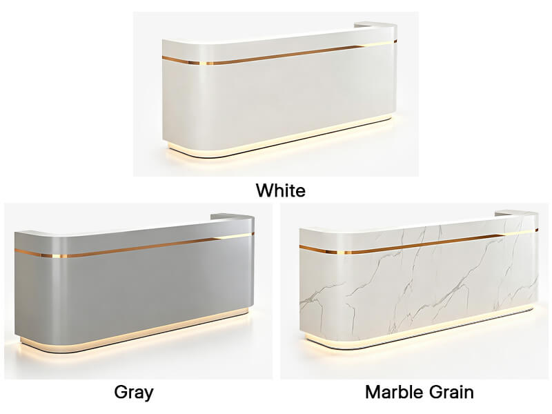 Dental Reception Desk with Marble-Look Top and LED Lighting - Color Options