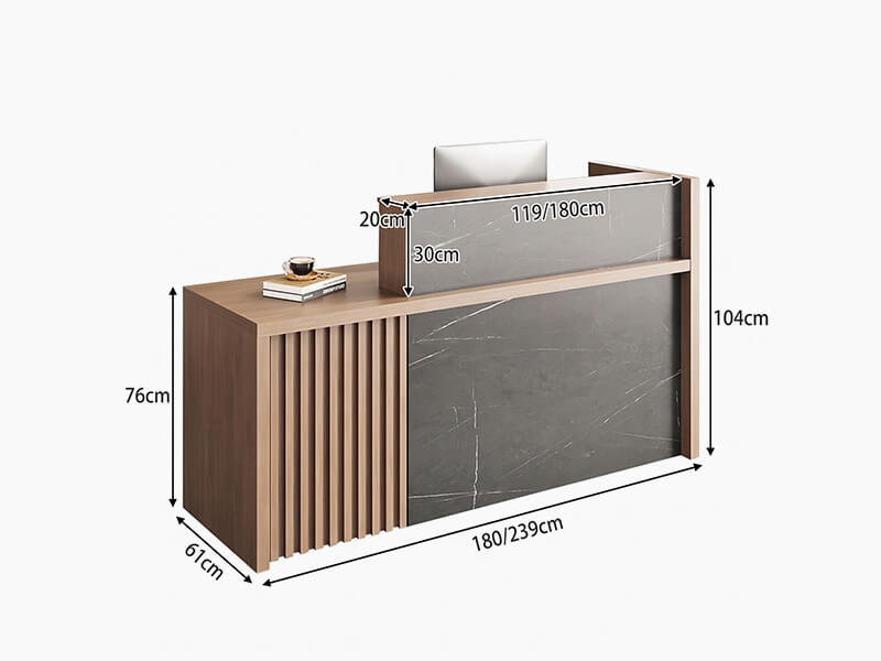 Front Desk for Office with Dual-Tier Counter and Secure Storage - Dimensions