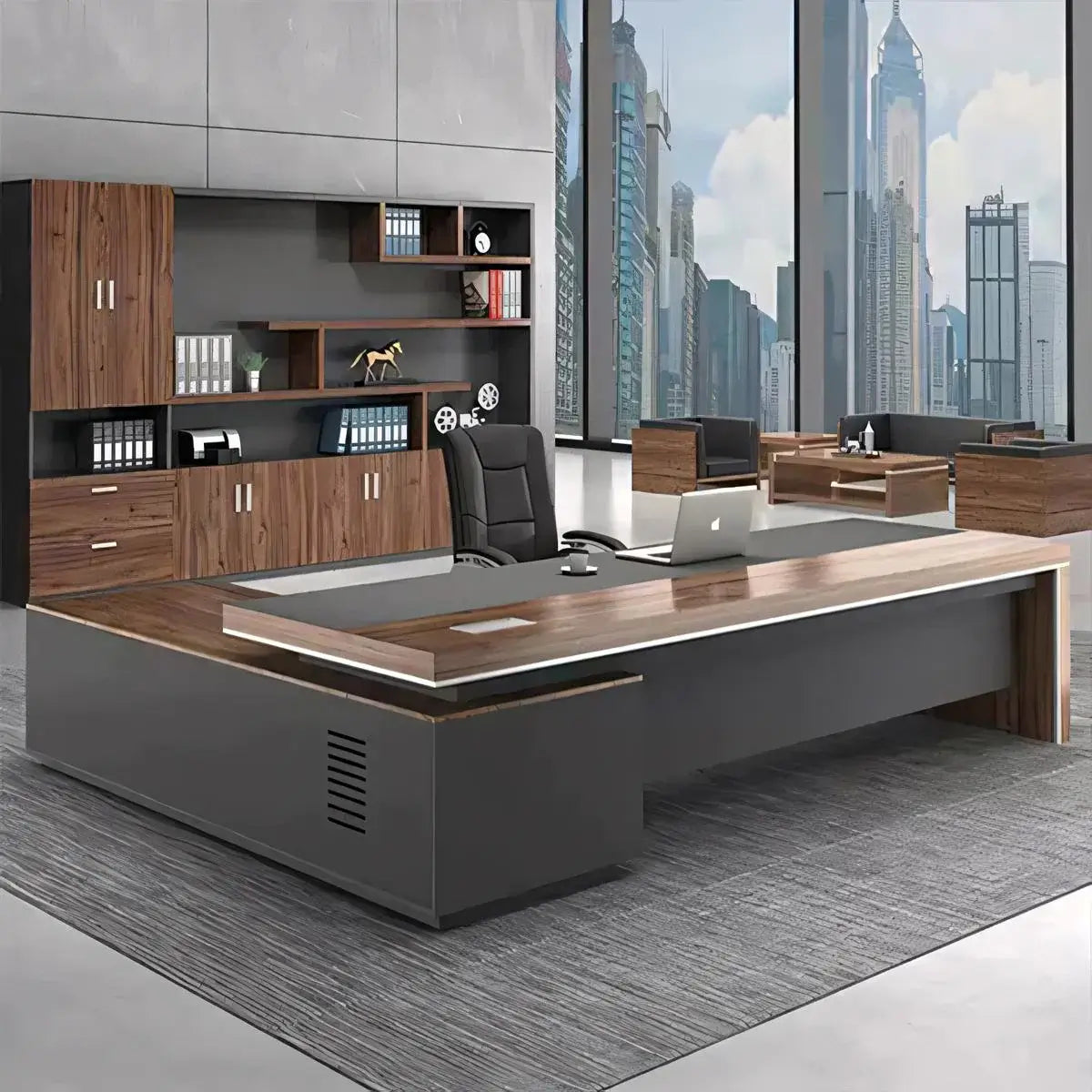 L-Shaped Executive Director Desk with Modesty PanelANZHAP-LBZ-754-mainpictures 2