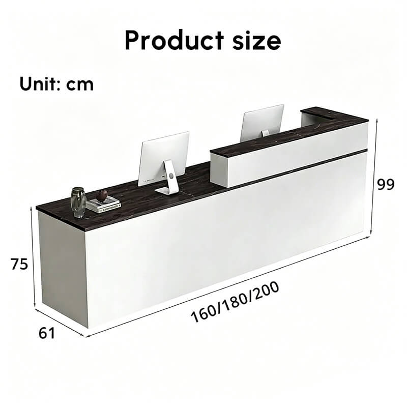 Modern L-Shaped Receptionist Desk & Countertop Desk with Cable Management - Dimensions