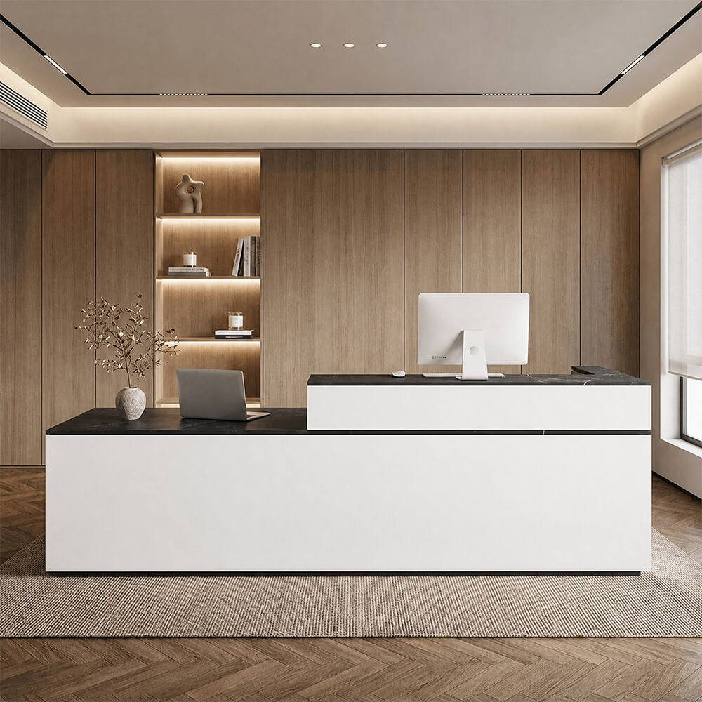 Modern L-Shaped Receptionist Desk & Countertop Desk with Cable Management