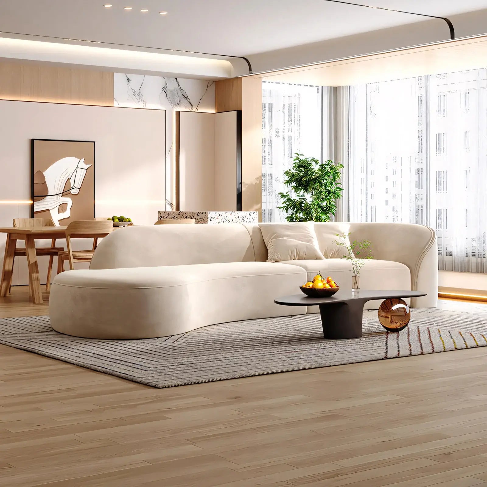 Low Profile Lounge Sofa Modern Curved Fabric Settee ANZHAP-BSF-035-mainpictures 14