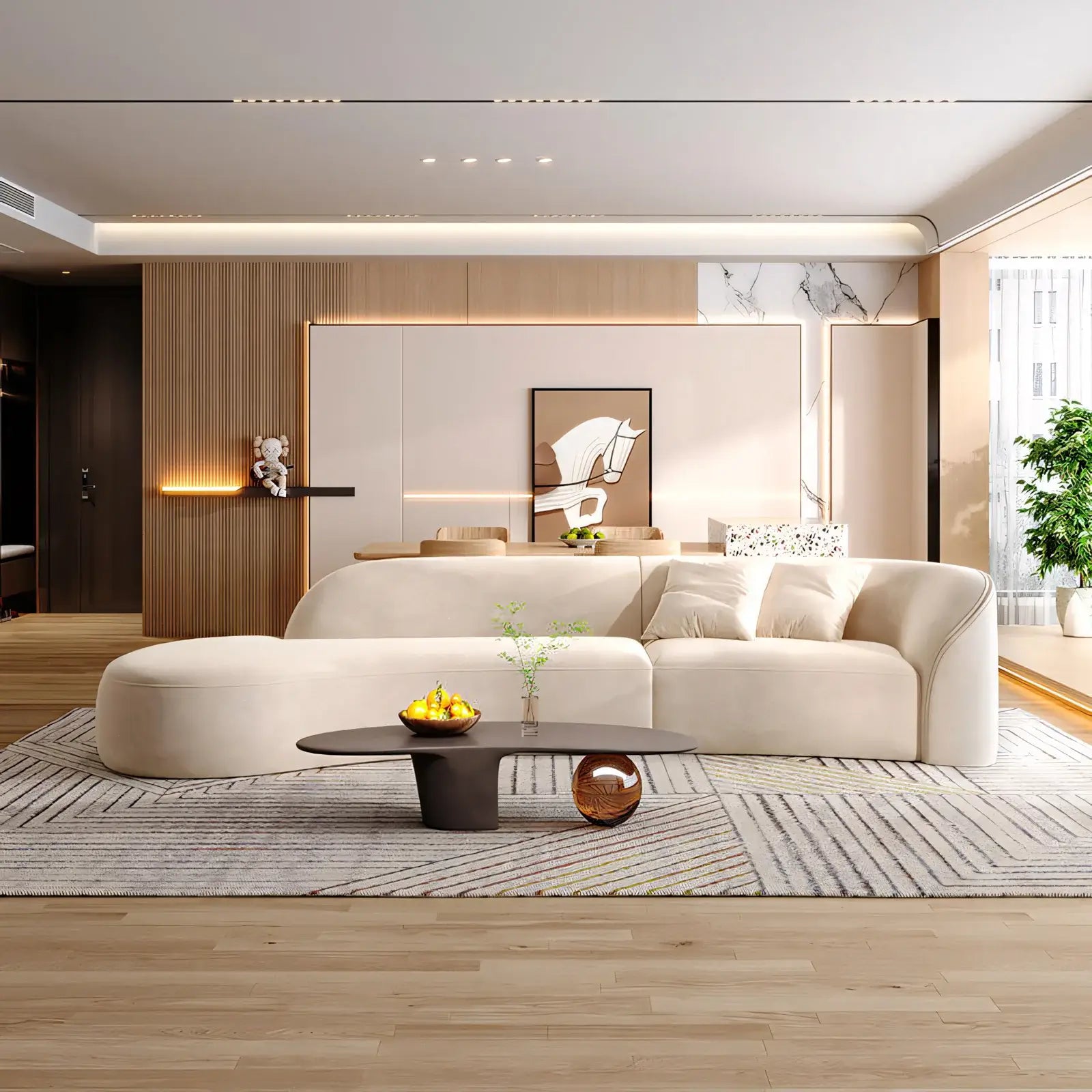 Low Profile Lounge Sofa Modern Curved Fabric Settee ANZHAP-BSF-035-mainpictures 8