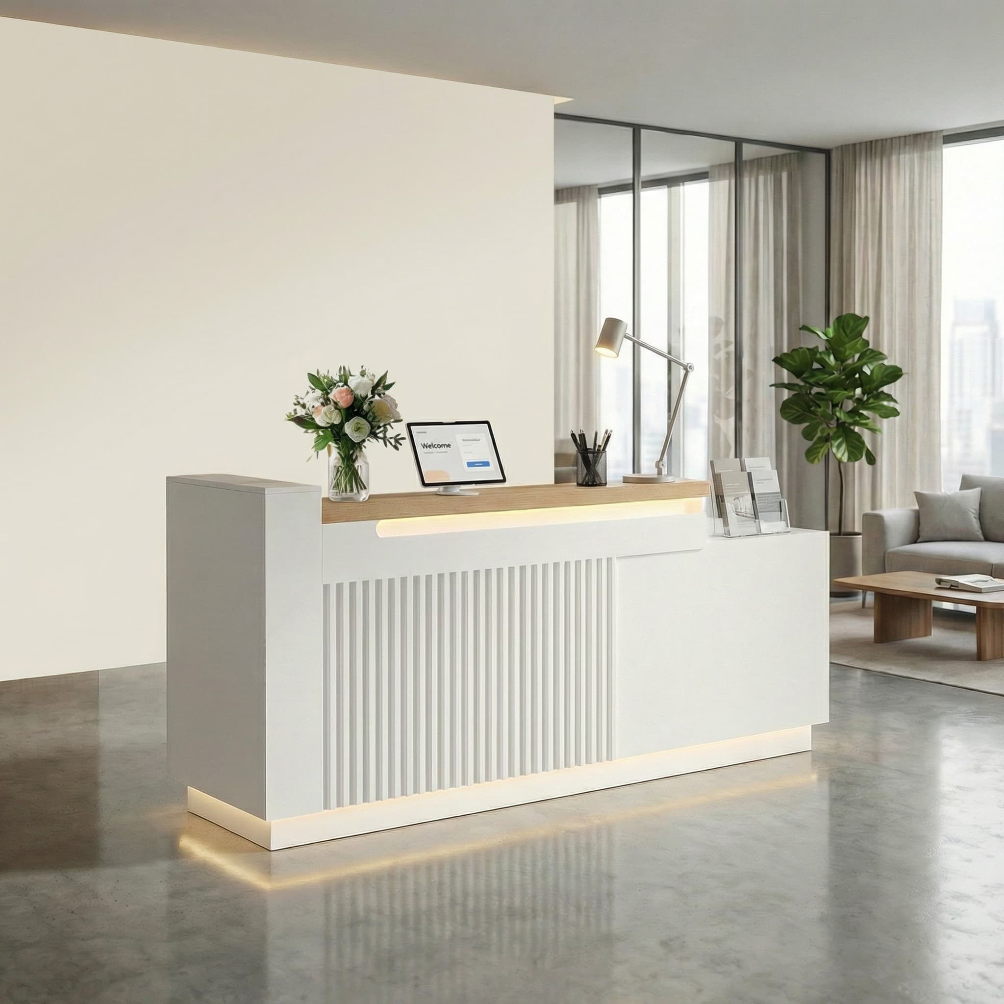 Modern Front Desk for Office with LED Lighting