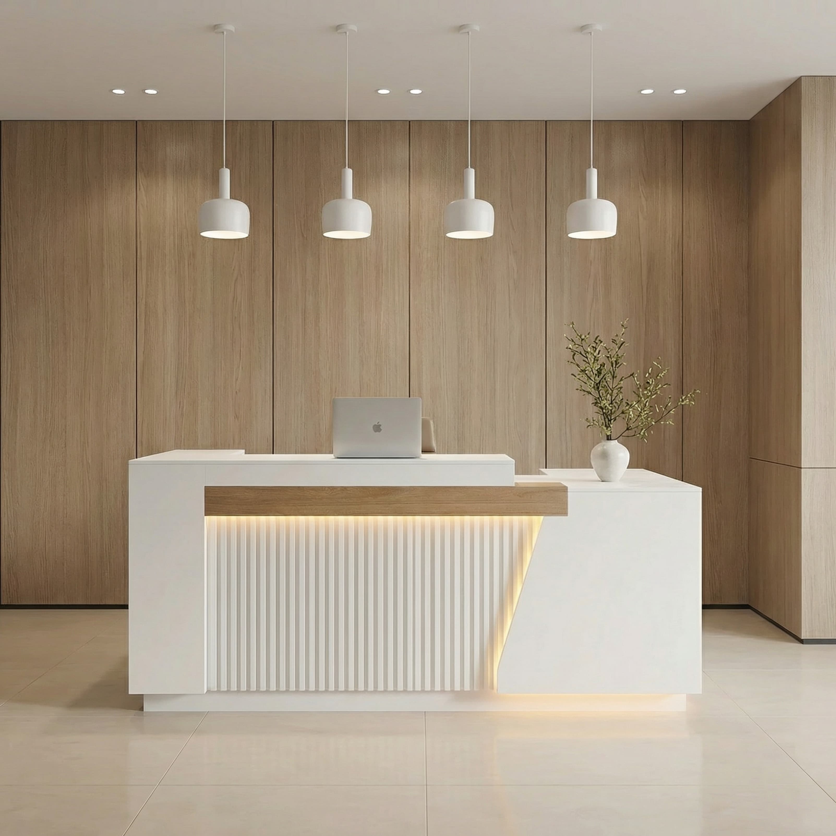 Modern Office Reception Desk with Storage & LED Lighting