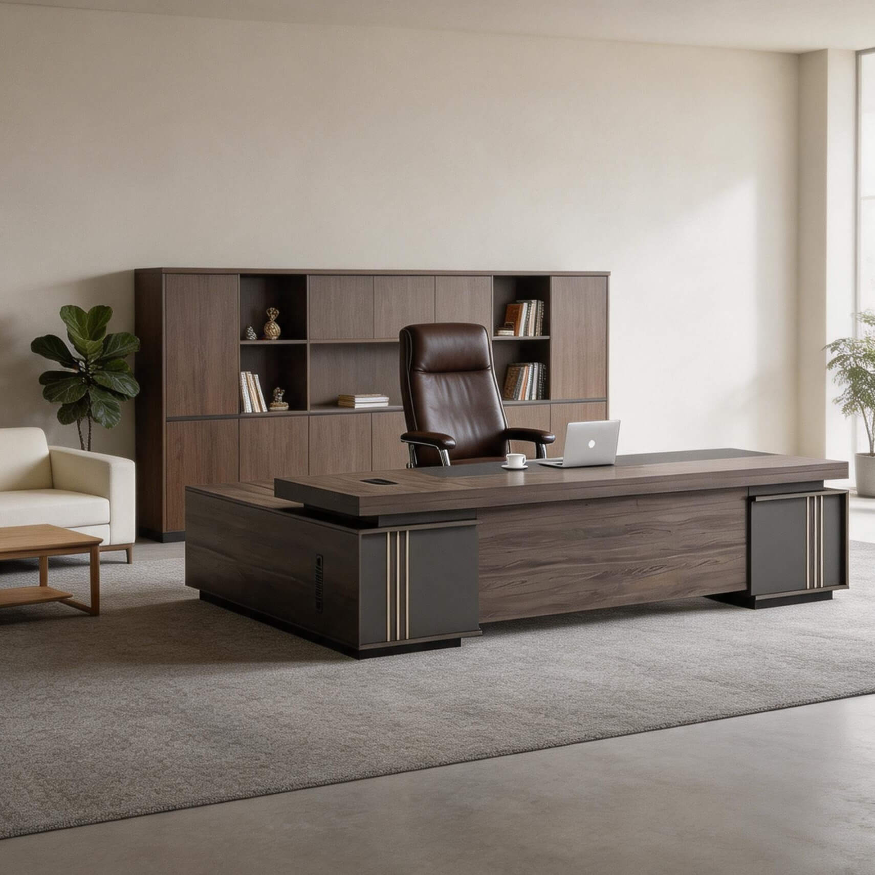 Modern L-Shaped Executive Desk - CEO Office Desk with StorageANZHAP-LBZ-1031-mainpictures 3