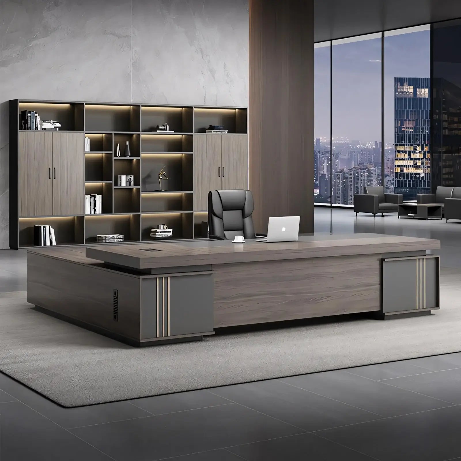 Modern L-Shaped Executive Desk - CEO Office Desk with StorageANZHAP-LBZ-1031-mainpictures 2
