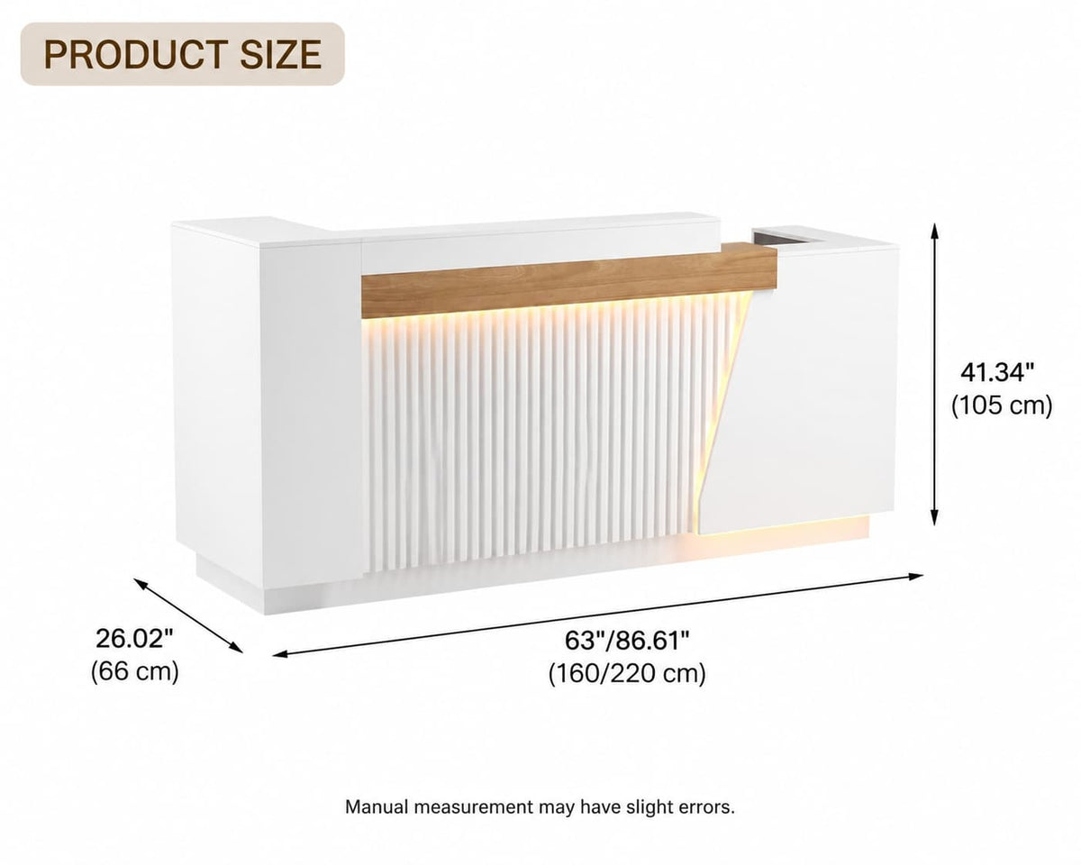 Modern Office Reception Desk with Storage & LED Lighting-EU - Dimensions