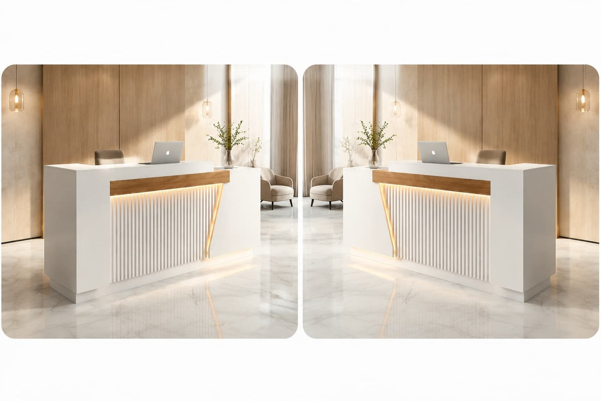 Modern Office Reception Desk with Storage & LED Lighting-EU - Style Options