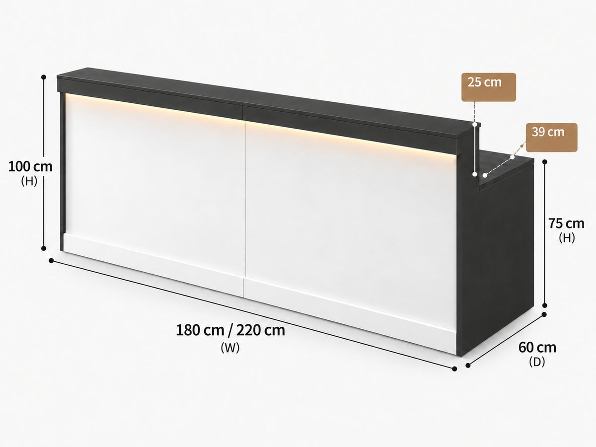 Modern Reception Counter with Storage for Professional Spaces - Dimensions