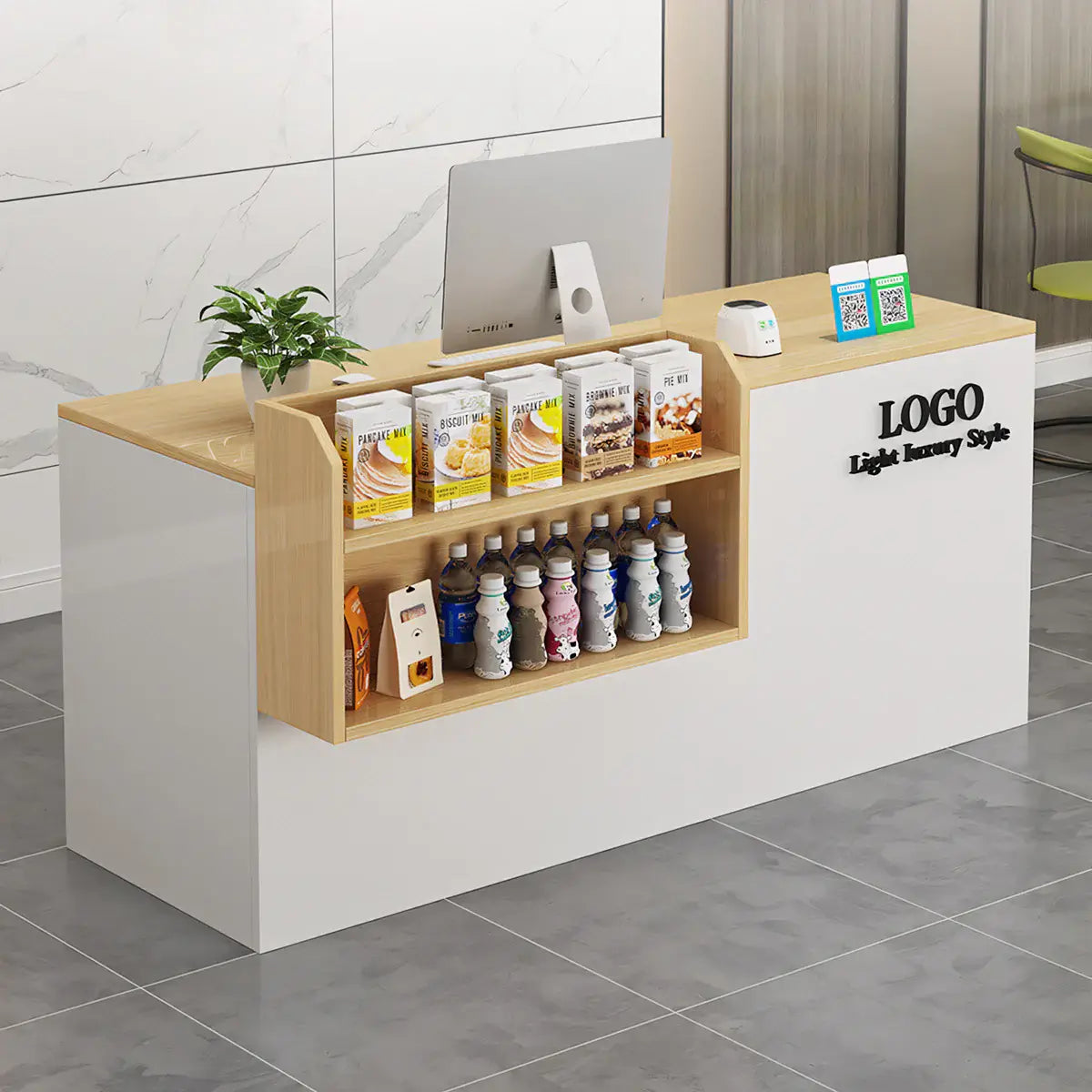 Modern Retail Checkout Counter with Display Shelf Affordable Sales Desk ANZHAP-JDT-2043-mainpictures 2