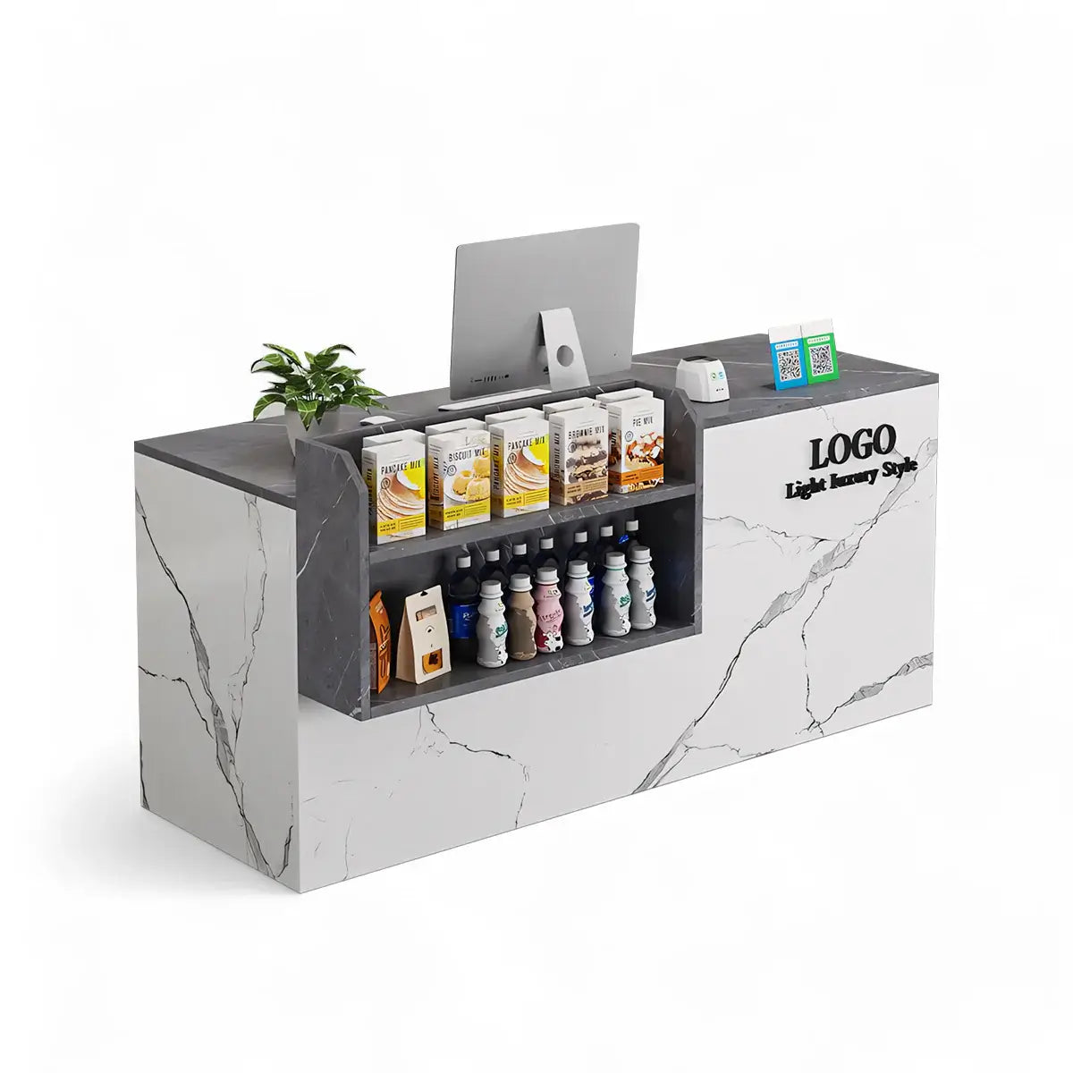 Modern Retail Checkout Counter with Display Shelf Affordable Sales Desk ANZHAP-JDT-2043-mainpictures 7