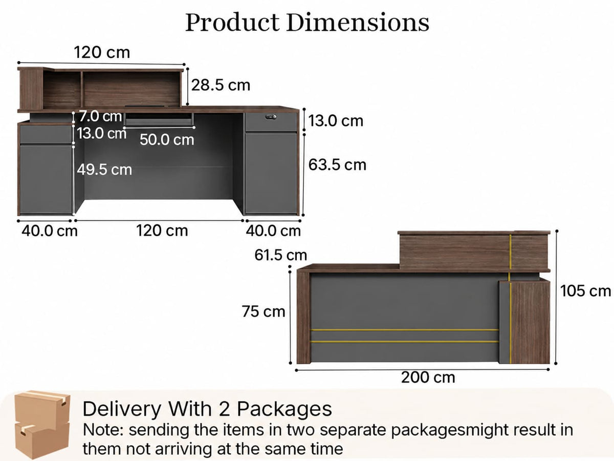 Modern Wood Office Reception Desk with Lockable Storage-EU - Dimensions