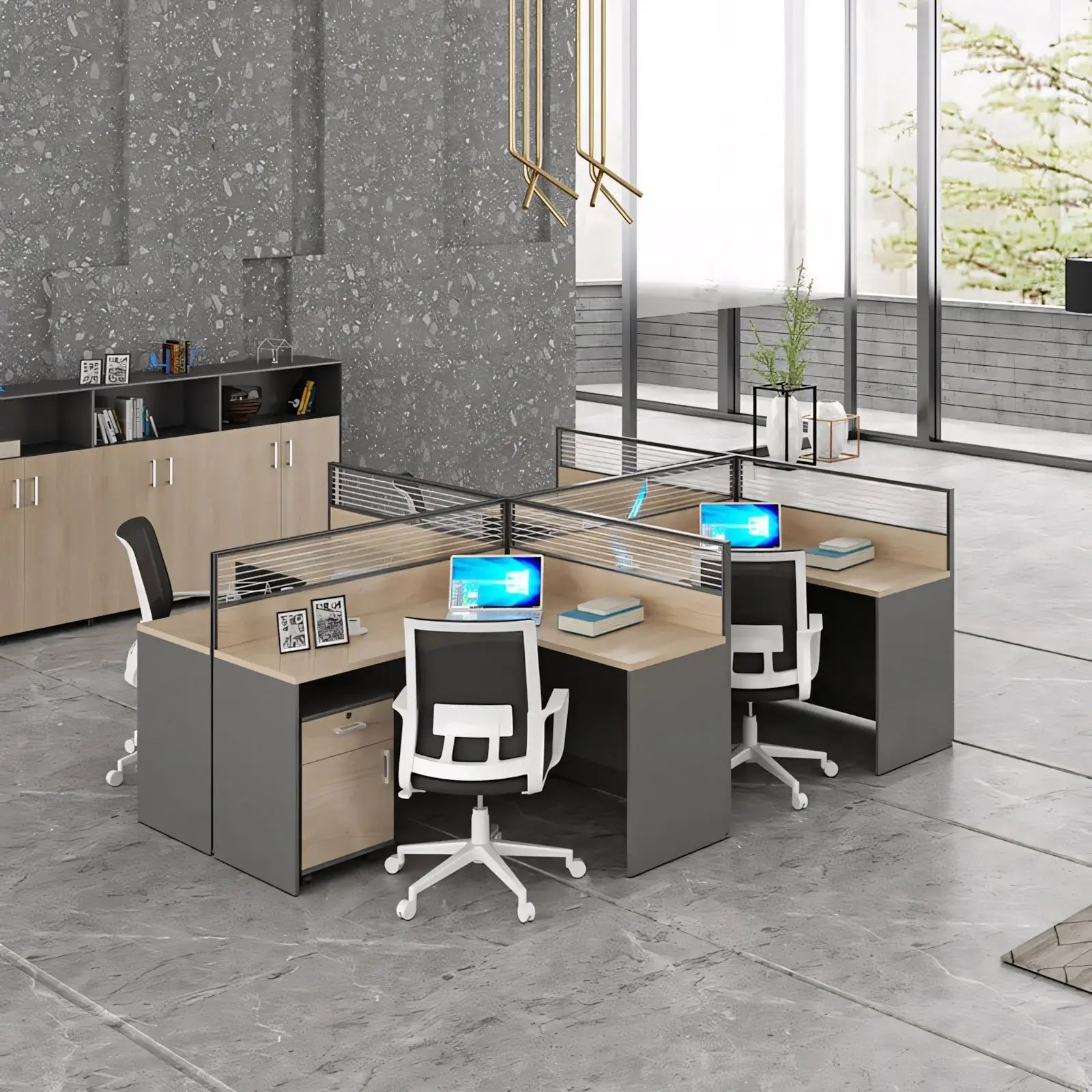 Modern Workstation - Dual Monitor Desk with Privacy Screen ANZHAP- YGZ-745-mainpictures 2