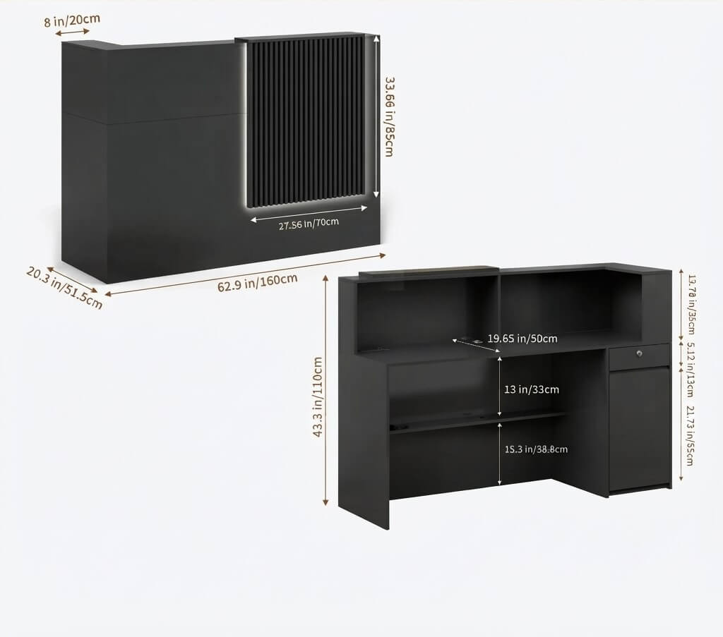 Receptionist Desk for Hair Salon and Small Reception Spaces-EU - Dimensions
