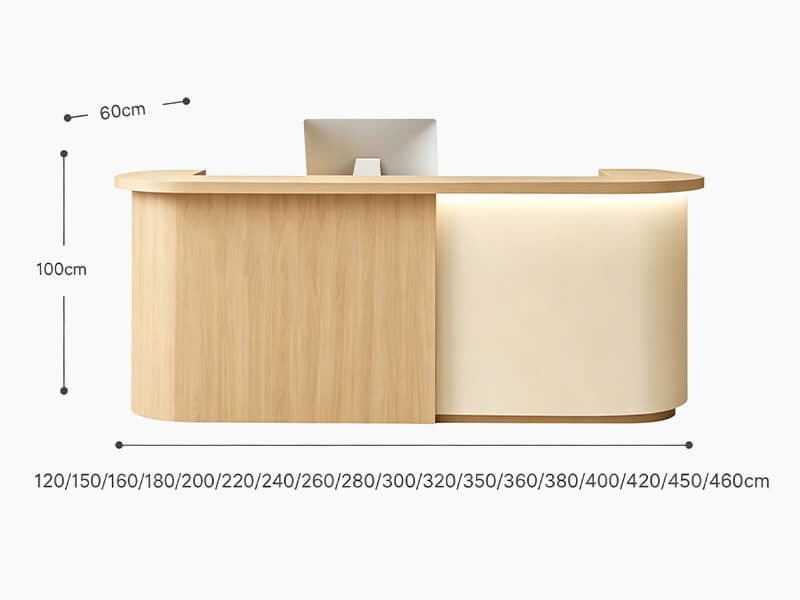 Small Reception Counter with Wood-Grain Finish - Dimensions