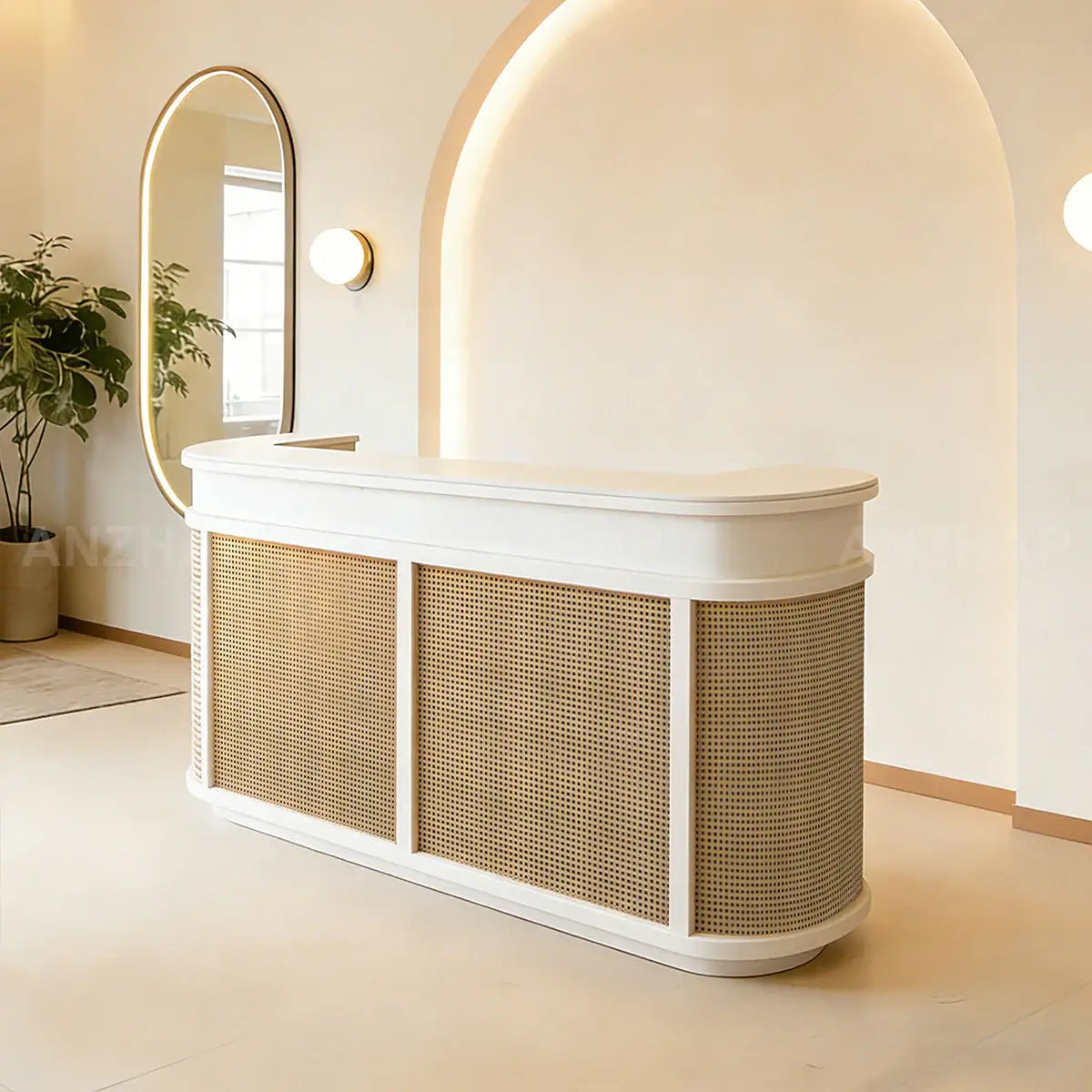 Vintage Curved Wood Reception Desk Round Welcoming Counter for Salon ANZHAP-JDT-144-mainpictures 1