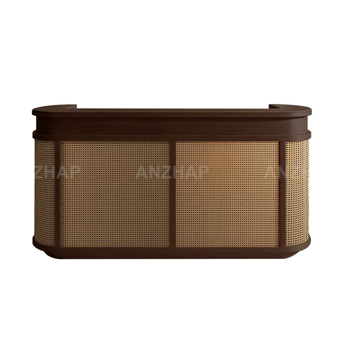 Vintage Curved Wood Reception Desk Round Welcoming Counter for Salon ANZHAP-JDT-144-mainpictures 7