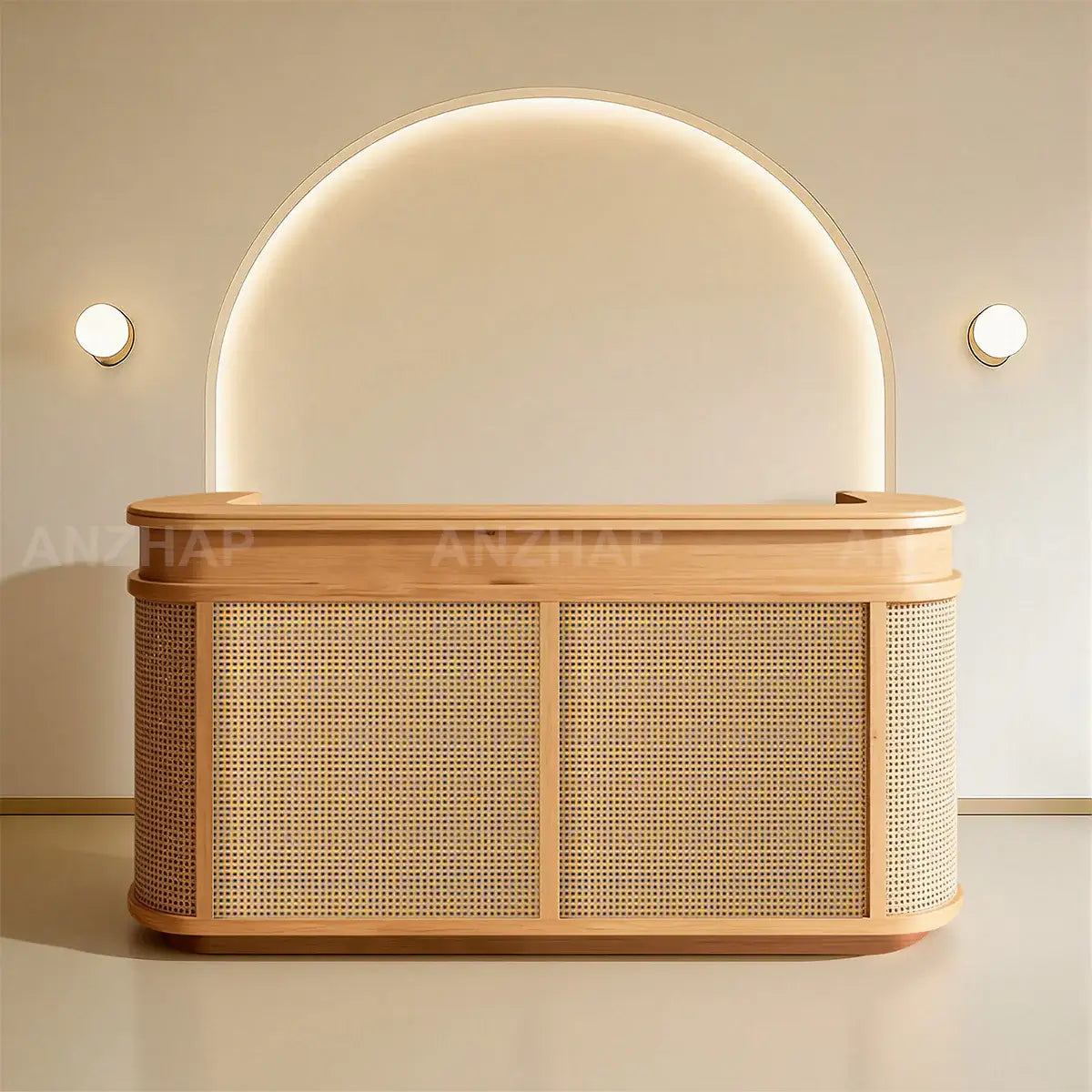 Vintage Curved Wood Reception Desk Round Welcoming Counter for Salon ANZHAP-JDT-144-mainpictures 9