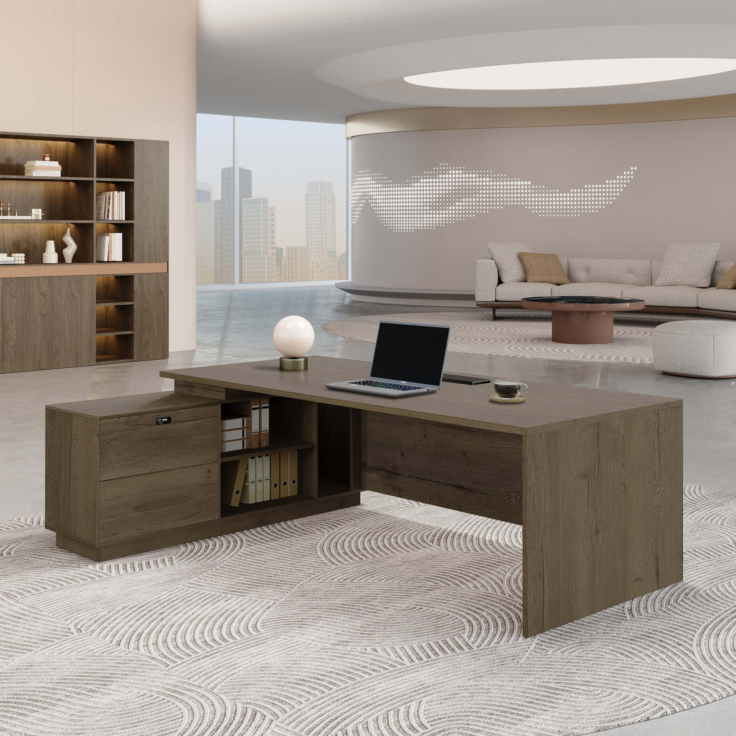 Walnut Executive Desk with Return and Integrated Storage - ANZHAP LBZ-2141 Main picture 6