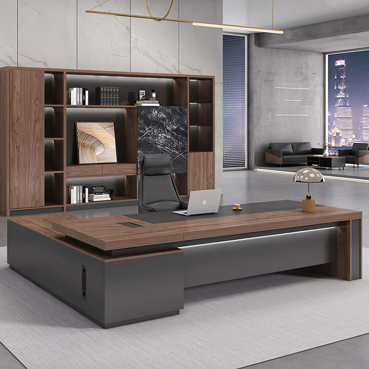 Walnut Executive Director Desk - L-Shaped Boss Desk and Cabinet Set - ANZHAP LBZ-004 Main picture 12